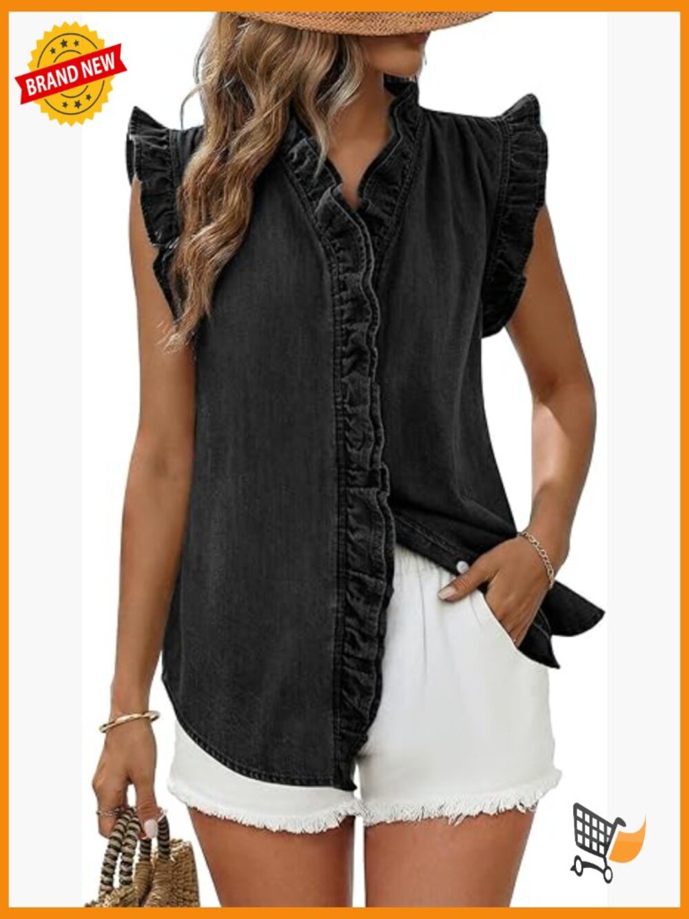 V-Neck Peplum Denim Vest Button Down Sleeveless Casual Summer Top